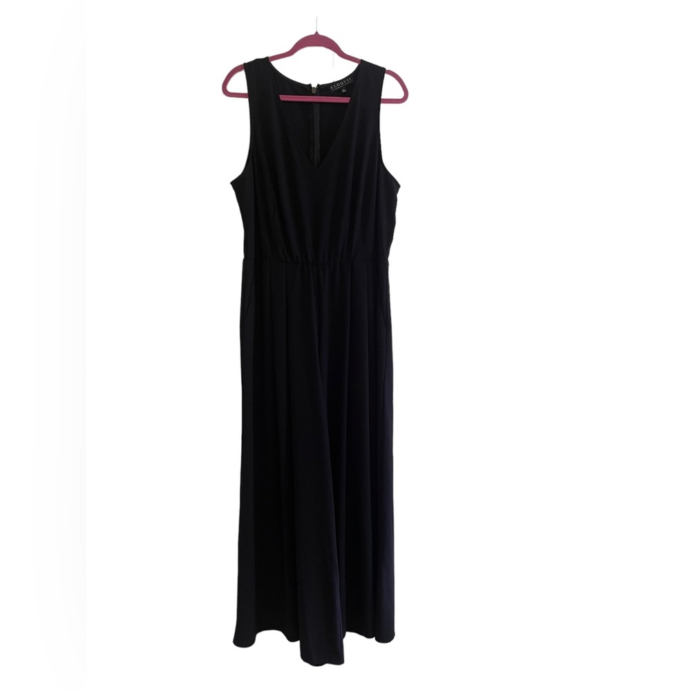 Eloquii Black V-Neck Sleeveless Wide-Leg Jumpsuit